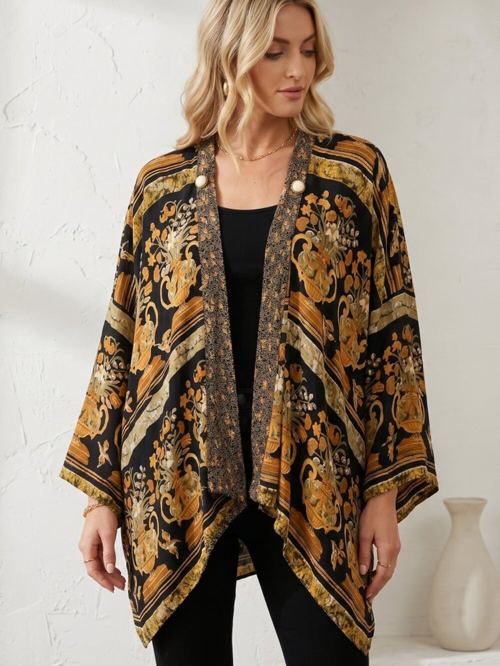 VTG 90s 80s Platinum Dorothy Schoelen Art to Wear Floral Baroque Kimono Jacket